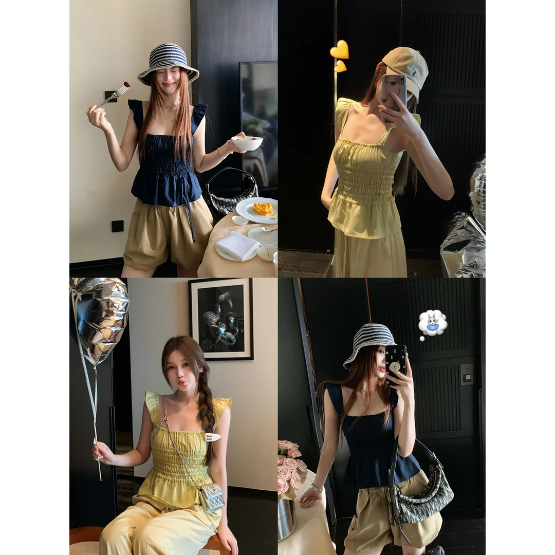 小君君布兰妮 劳伦斯少女/灵动褶式荷叶边小飞袖上衣250237