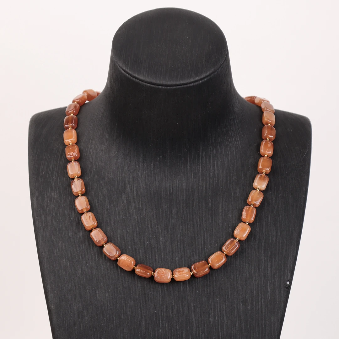 合金项链 LZ2649 胡桃色方块琉璃项链