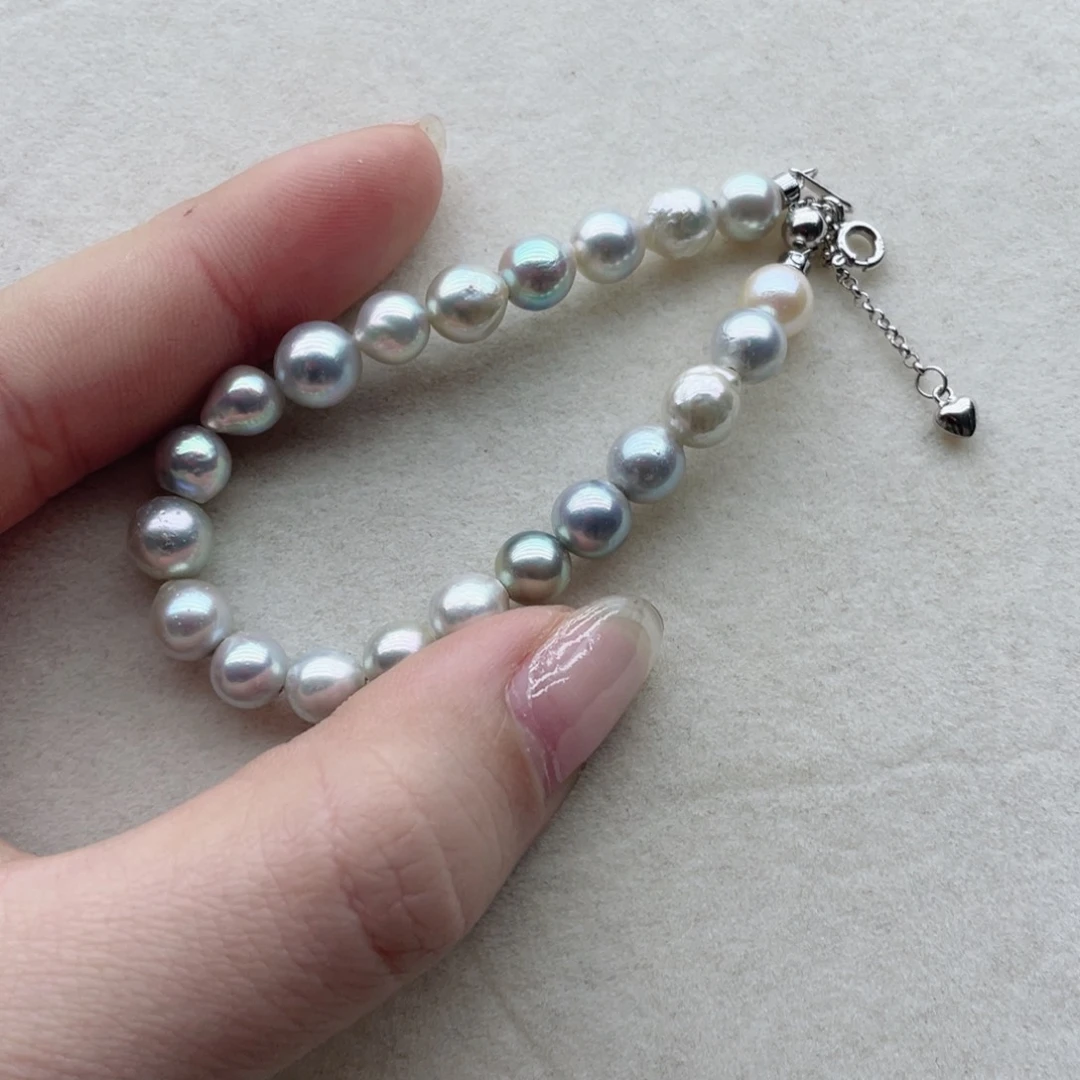 海水珍珠手链银S925镶嵌1