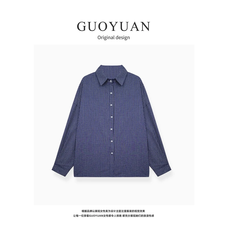 GUOYUAN【格子衬衣】轮廓强调休闲时尚纯棉宽松格子衬衣CY1019