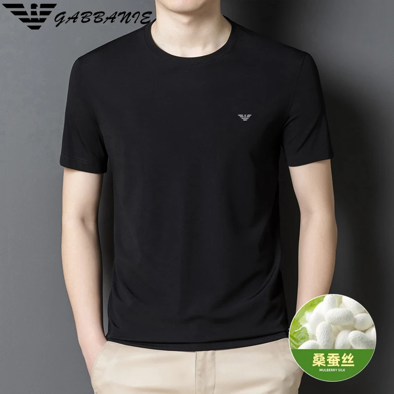 【小陆哥专属】专柜实体品牌爆款夏季男士含桑蚕丝短袖T恤圆领潮流