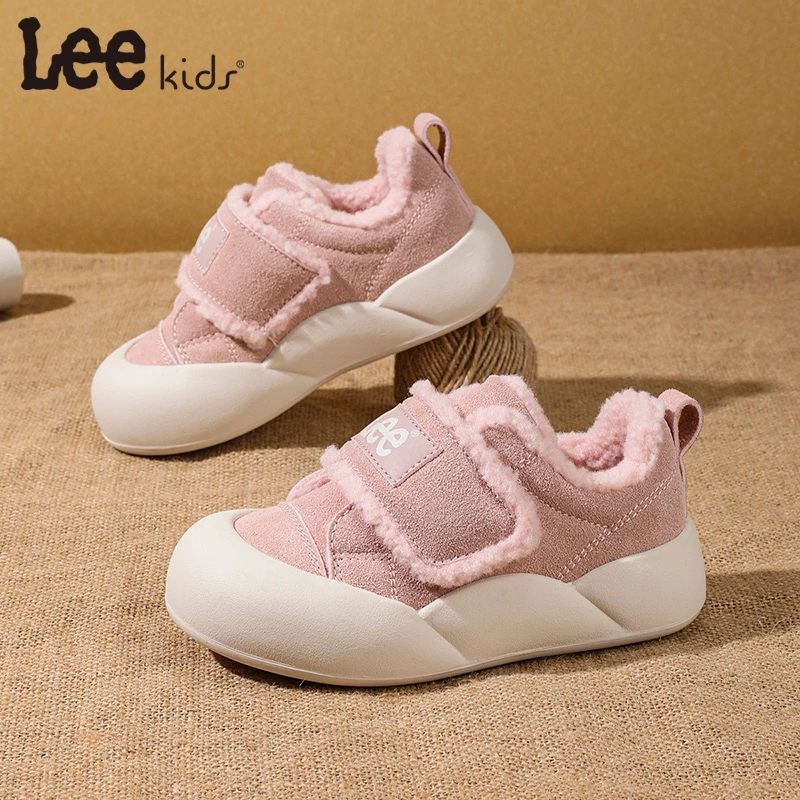 Leekids儿童加绒棉鞋冬季女童魔术贴圆头防滑软底加厚童鞋中国风