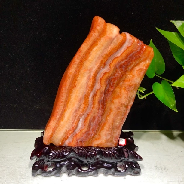 天然猪肉石头电视柜装饰品摆件，长高含座18-3.5-26厘米