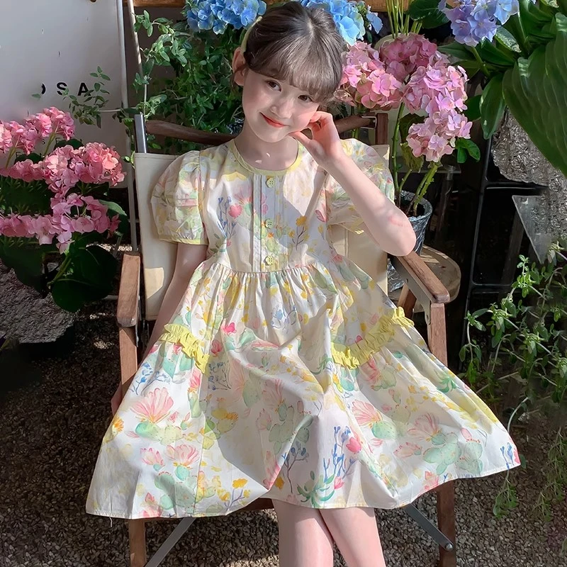 女童连衣裙夏季2025新款洋气儿童夏装裙子小女孩棉布裙时髦碎花裙