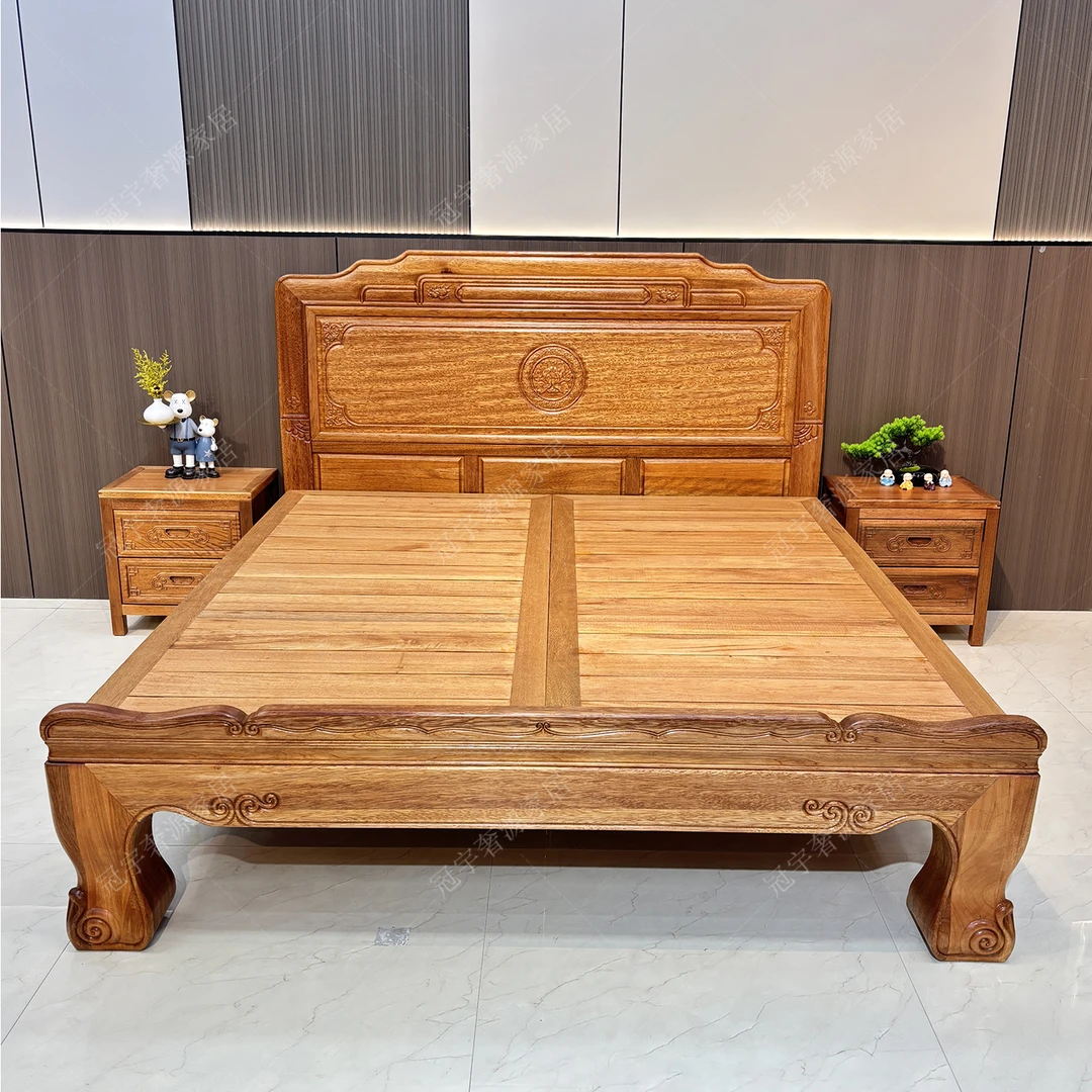 红檀木实木床1.8米主卧婚床2.0原木环保木蜡油工艺现代家用储物床