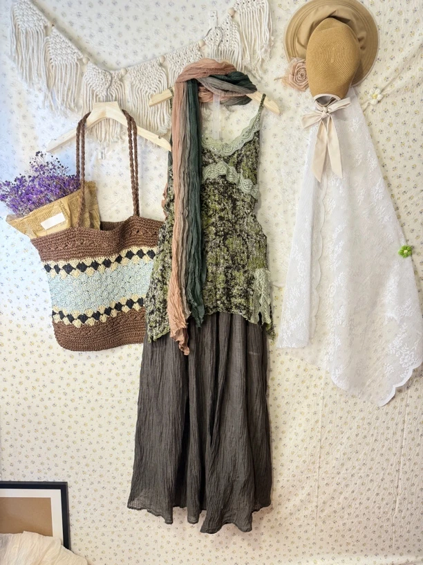 森系穿搭/日系/复古风/盐系风/废土风/温柔吊带连衣裙短裙