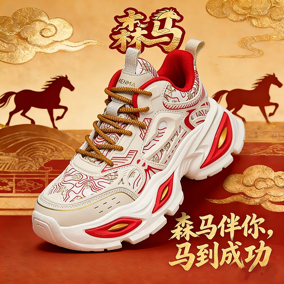SENMA/森马运动鞋男2026增高防滑网面透气男女老爹鞋厚底跑步鞋