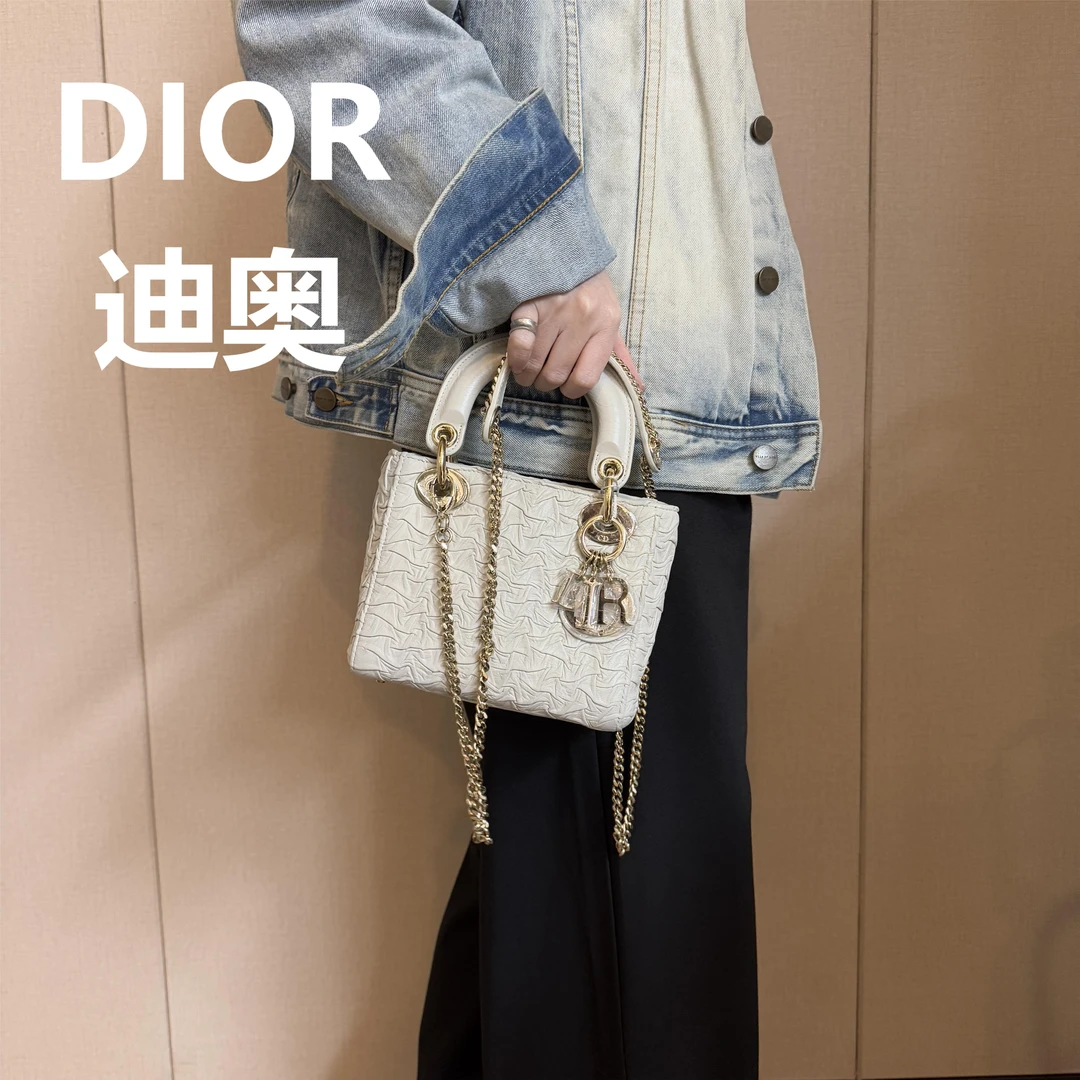 95新 DIOR/迪奥 戴妃白色褶皱手提包/云海优选/54356