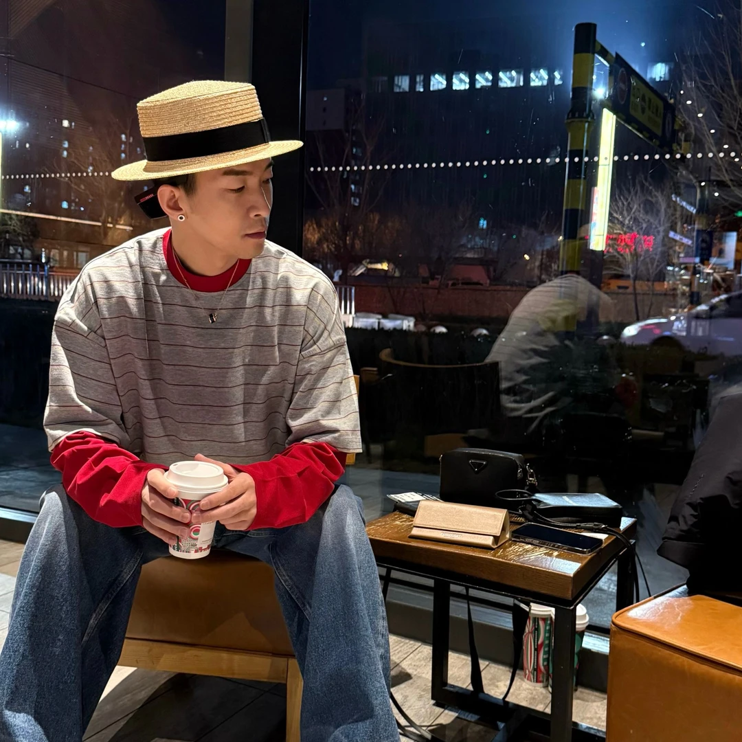 宽松【W条纹假两件长袖】男女同款D28047