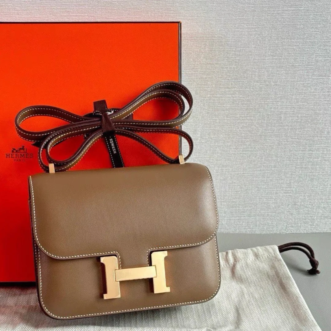 99新 Hermes/爱马仕 康康19大象灰金扣b刻单肩包 Z567