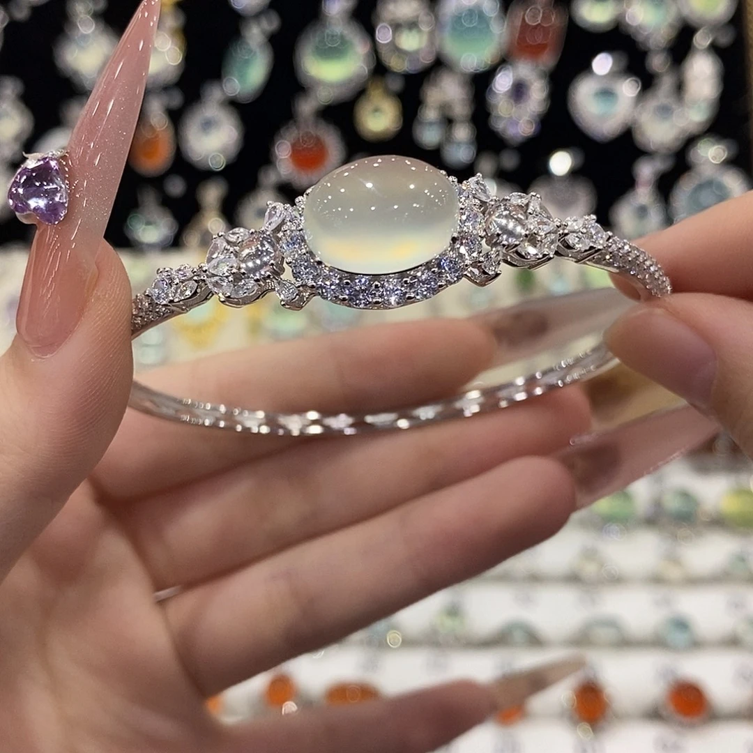 蛇纹石玉银S925镶嵌手镯