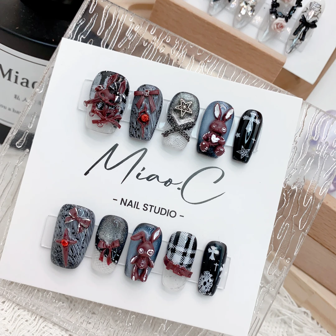 【假面舞会】Miao.C指尖艺术 纯手工小众暗黑兔子款穿戴甲