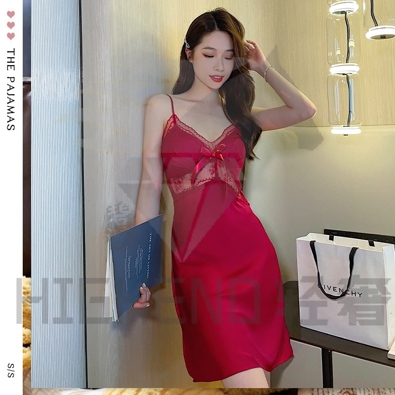 四色可选女式性感妩媚家居睡裙 缎面雪纺柔软舒适纯欲风开衫睡裙