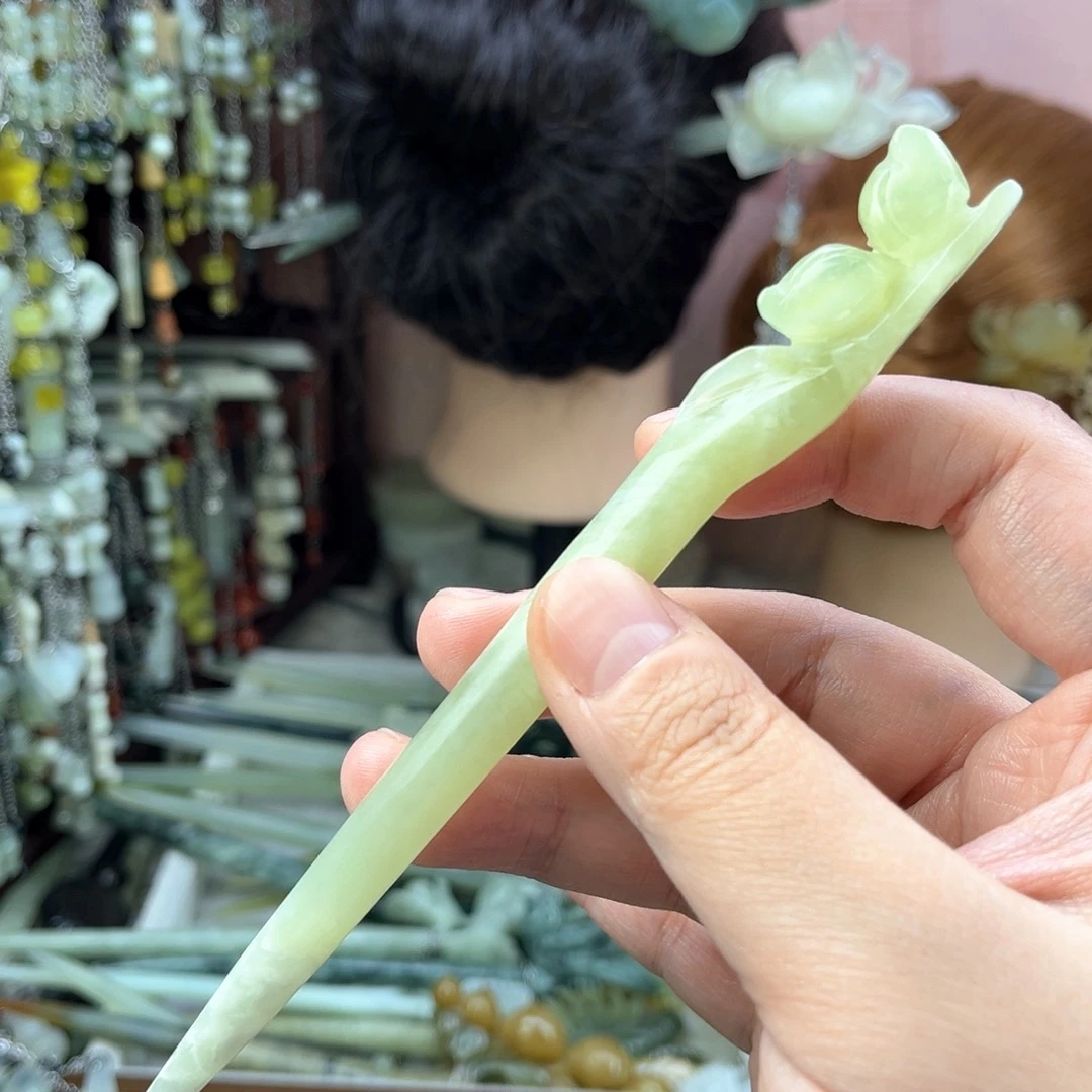 蛇纹石玉发饰未镶嵌长度16.5厘米左右