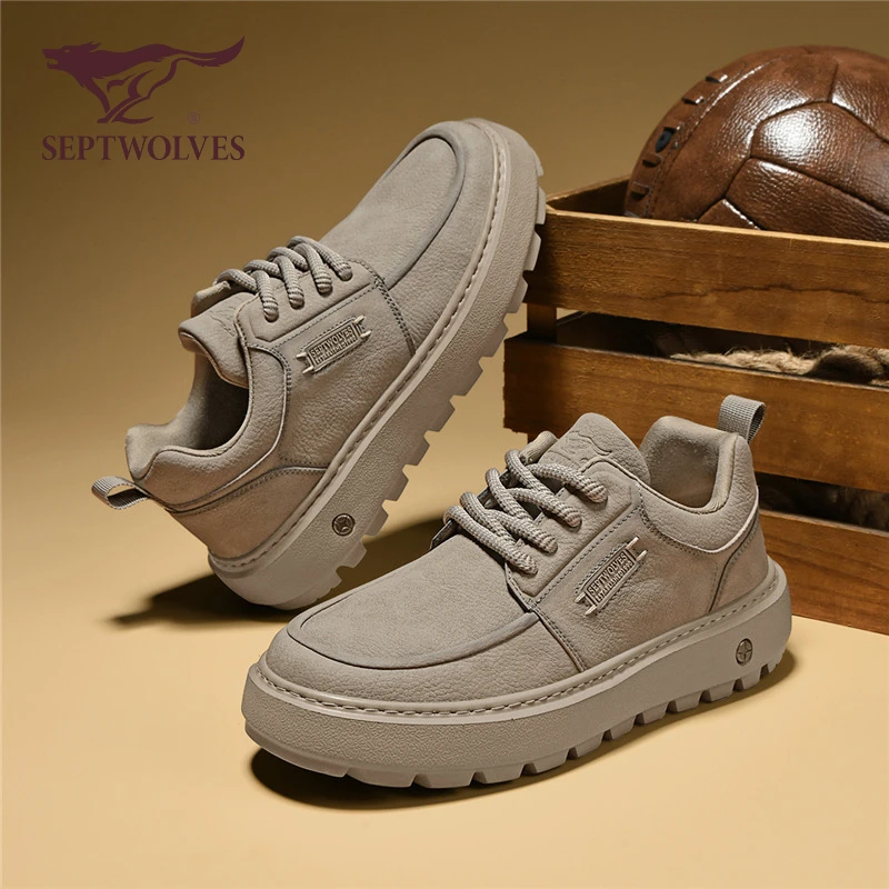 七匹狼男鞋2025新款秋冬复古通勤工装板鞋男款增高百搭厚底休闲鞋