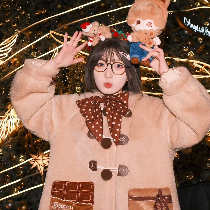 【直播专享】曲奇小熊大衣毛绒加绒加厚冬日百搭
