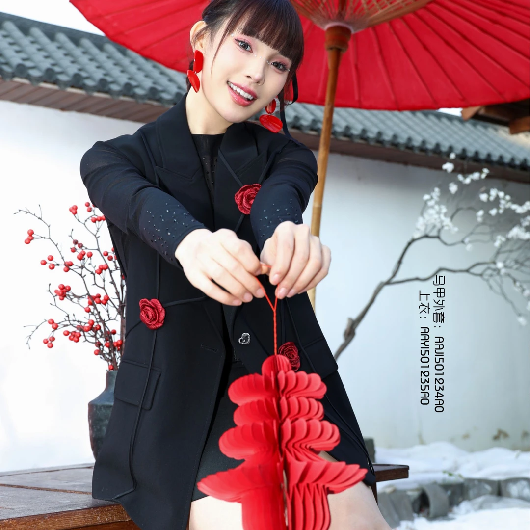 BAISI/百丝马甲AAJI501234A9黑色时尚复古中国风百搭