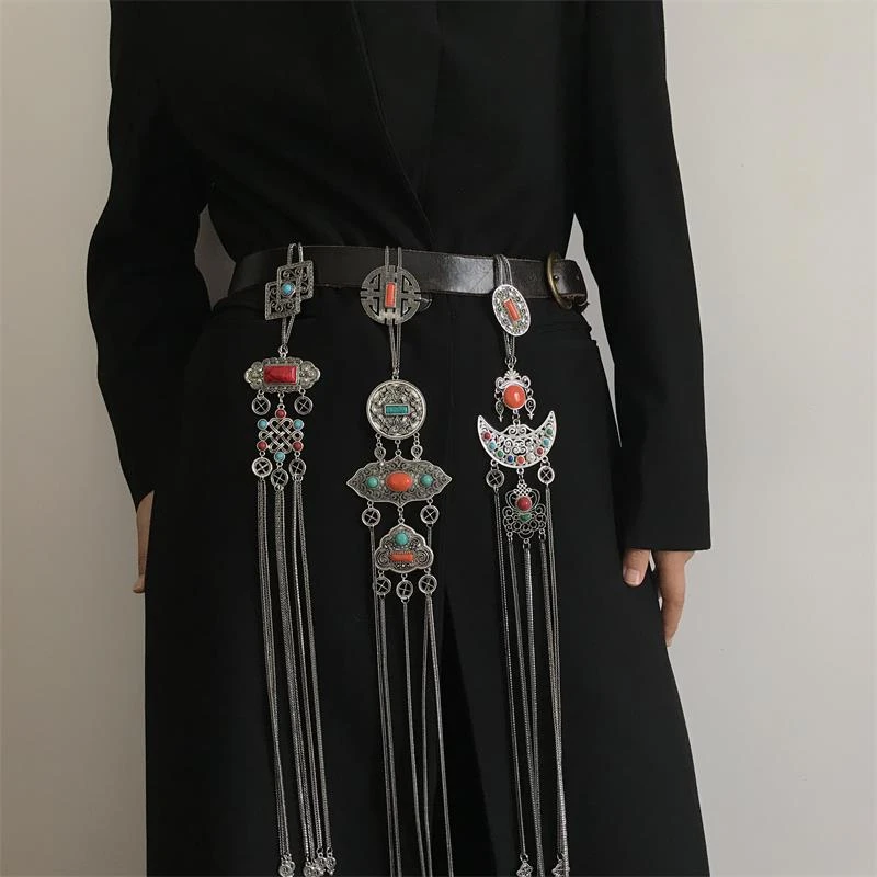 三环路民族风蒙古金属配饰简约小众设计腰链一饰多用百搭腰带挂件