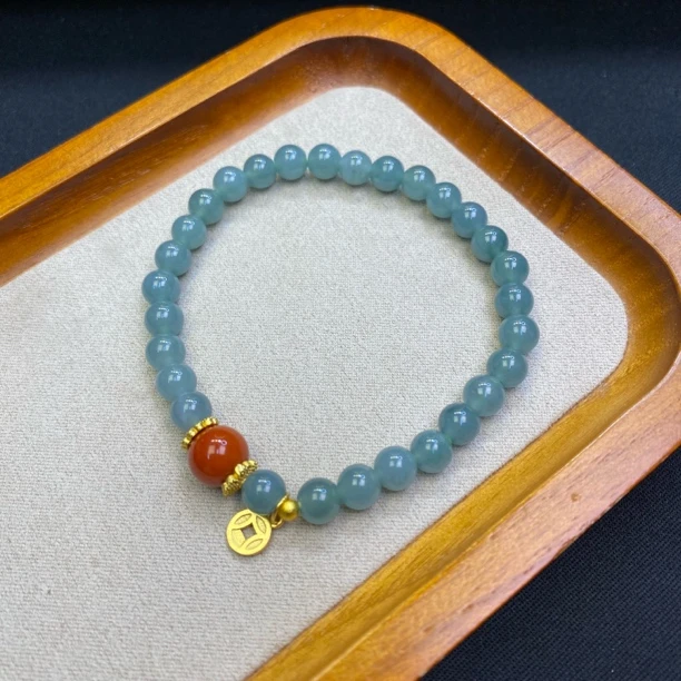 A568-李寻欢【翡翠6mm+铜钱坠】精美单圈手串/手链-多样性发一