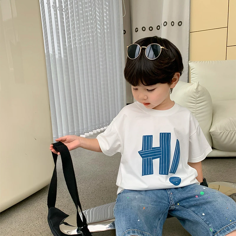 儿童短袖t恤男童夏季纯棉2025新款小童上衣帅气宝宝夏装男孩红色