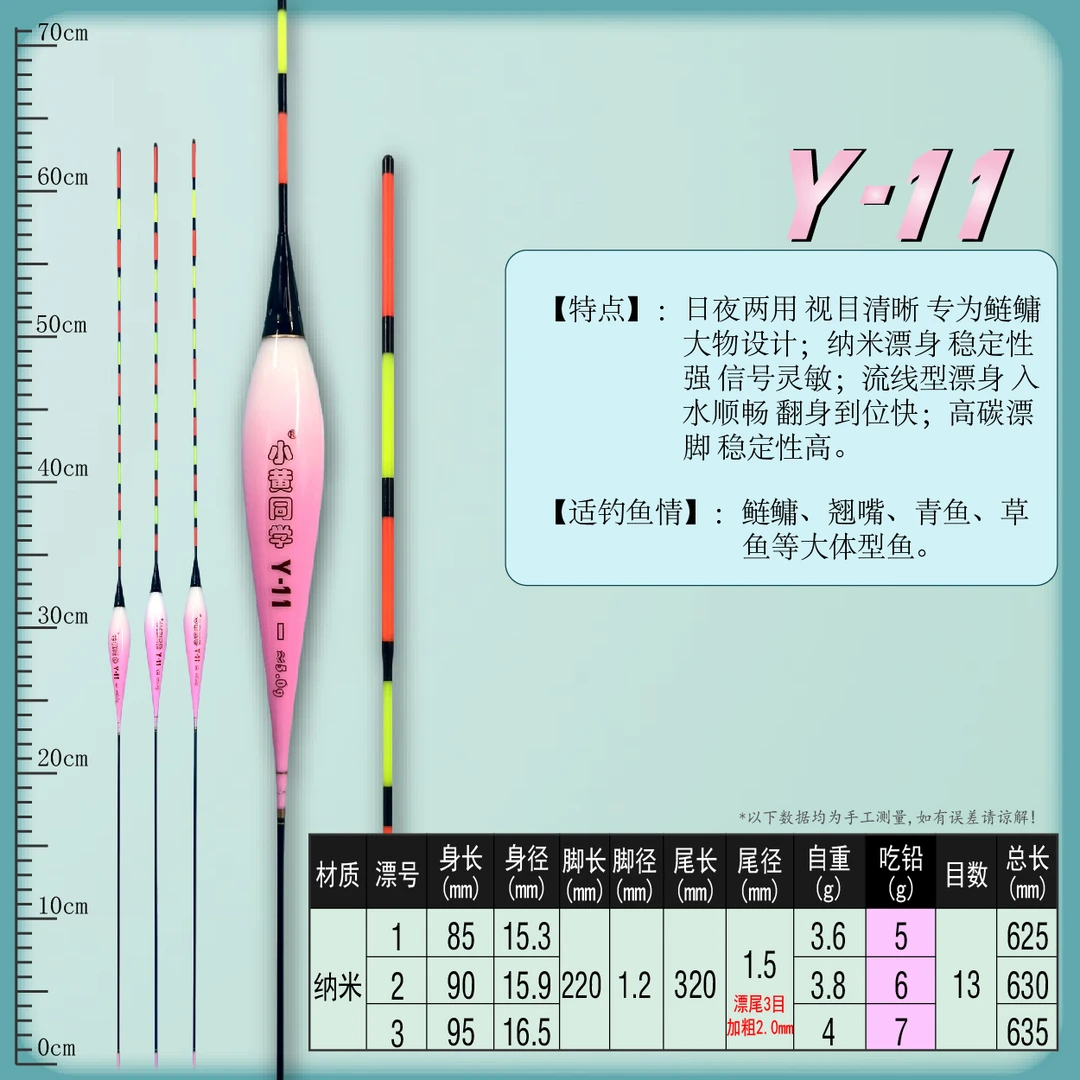 小黄同学ABS接头y11-鲢鳙日夜光漂/轻口滑口黑坑专用/黄杰同款