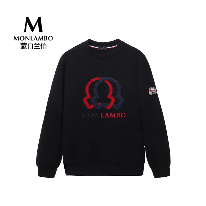 蒙口兰伯新款秋冬男士新款红黑双标时尚圆领潮流百搭亲肤透气卫衣