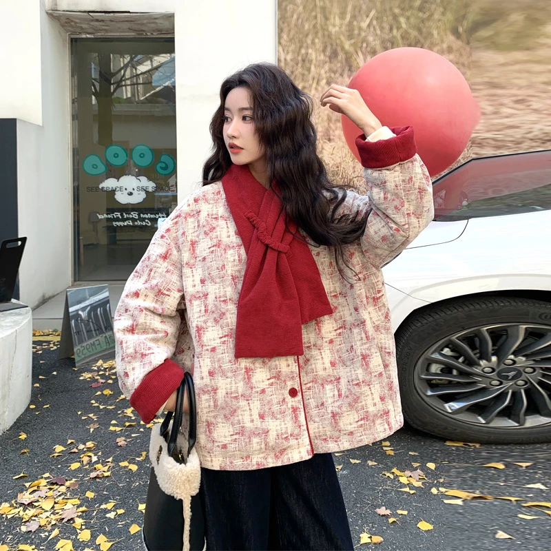 日系韩版氛围感撞色羽绒服2025冬季新款松弛感百搭ins风厚面包服