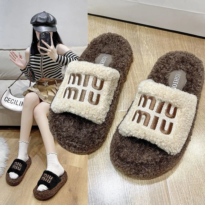 厚底毛毛拖鞋女外穿2025新款秋冬季羊羔毛茸茸网红时尚家居棉拖鞋