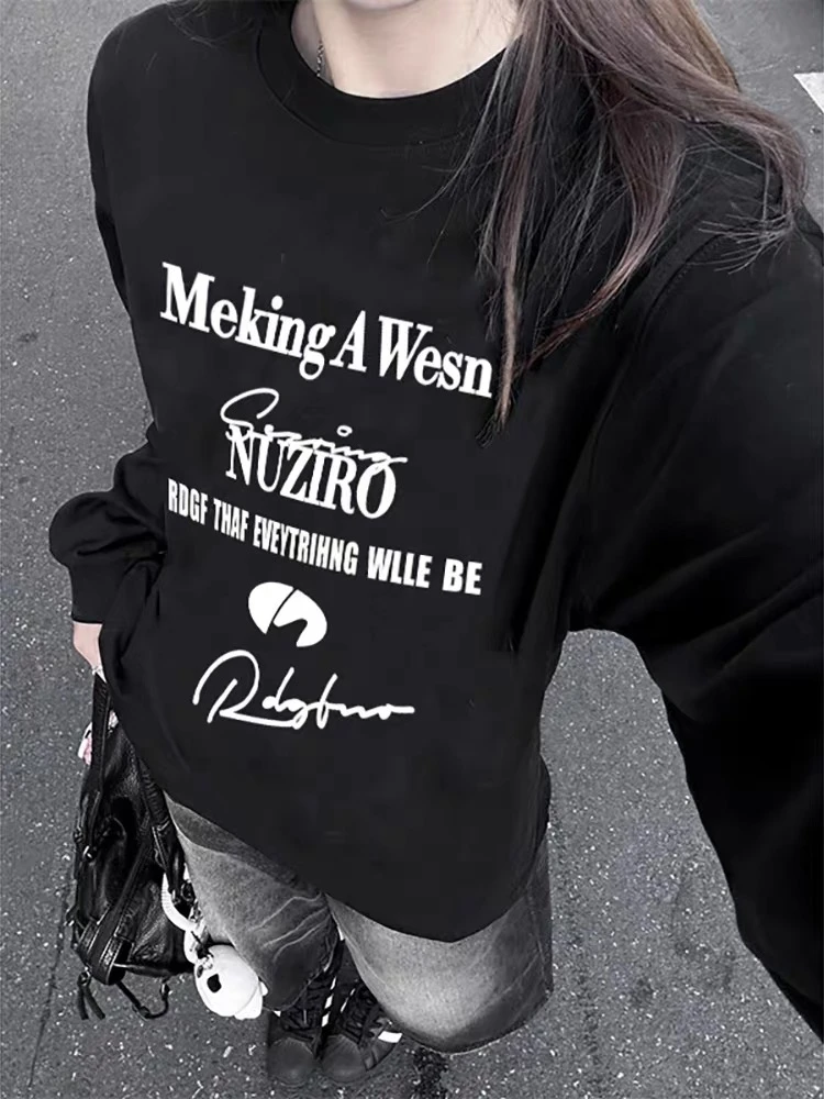 美式长袖t恤女2025春冬新款爆款chic内搭纯棉宽松黑色打底衫上衣