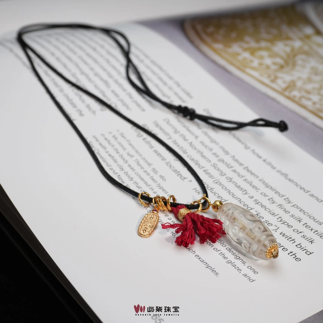 【要努力】A1336 水晶银925镶嵌 茶晶九眼黑绳颈饰