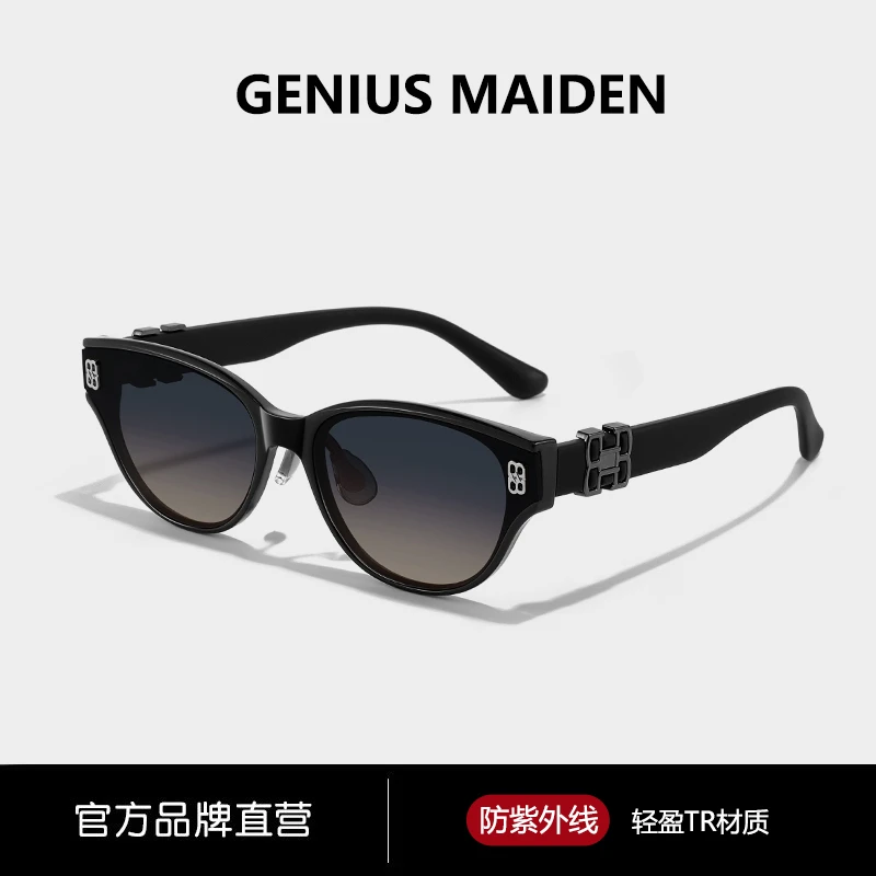 GENIUS MAIDEN女款高清偏光防紫外线墨镜显脸小复古猫眼太阳镜男