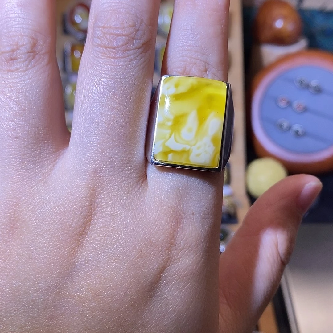 E***a蜜蜡银S925镶嵌戒指