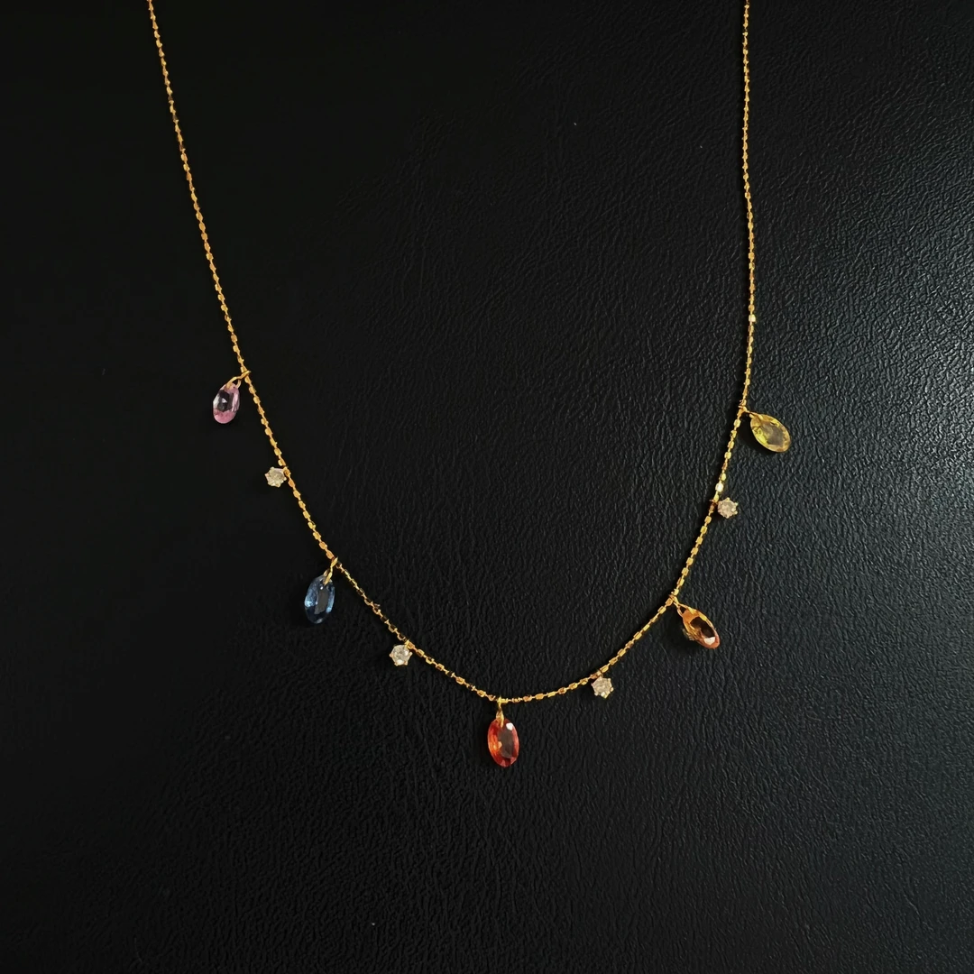 CERO【彩虹糖项链】18k金轻奢时尚百搭经典蓝宝套链KK00132