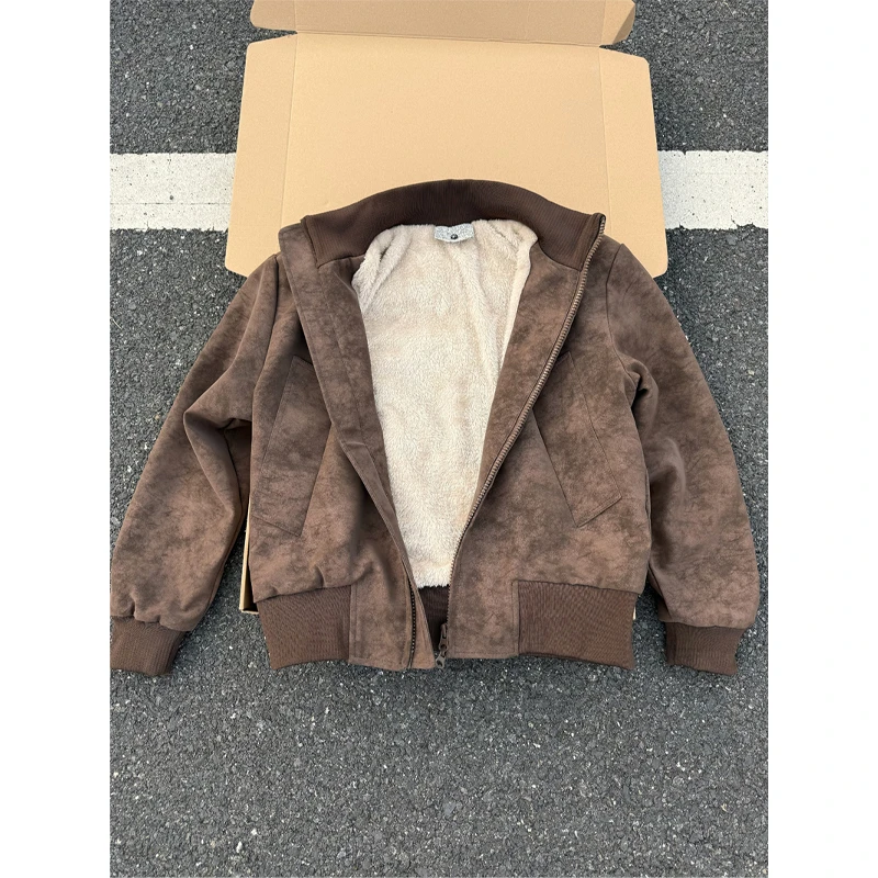 美式短款扎染皮衣棉服男款冬季廓形飞行夹克外套加厚保暖棒球棉衣