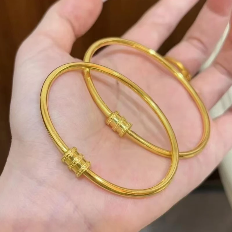 铜合金手镯 光面小蛮腰手镯仿真金色古法实心小众贵妃金镯子手环