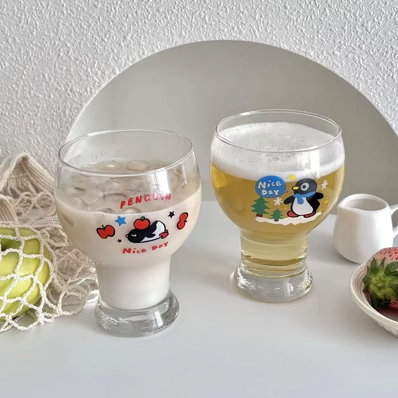 可爱企鹅啤酒杯大容量果汁可乐杯高颜值家用ins水杯玻璃杯情侣杯