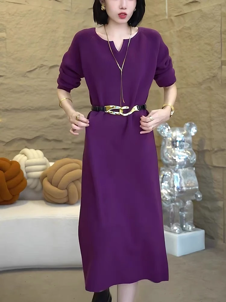 【001-100】法式风甜美小香风休闲显瘦气质国风针织连衣裙女