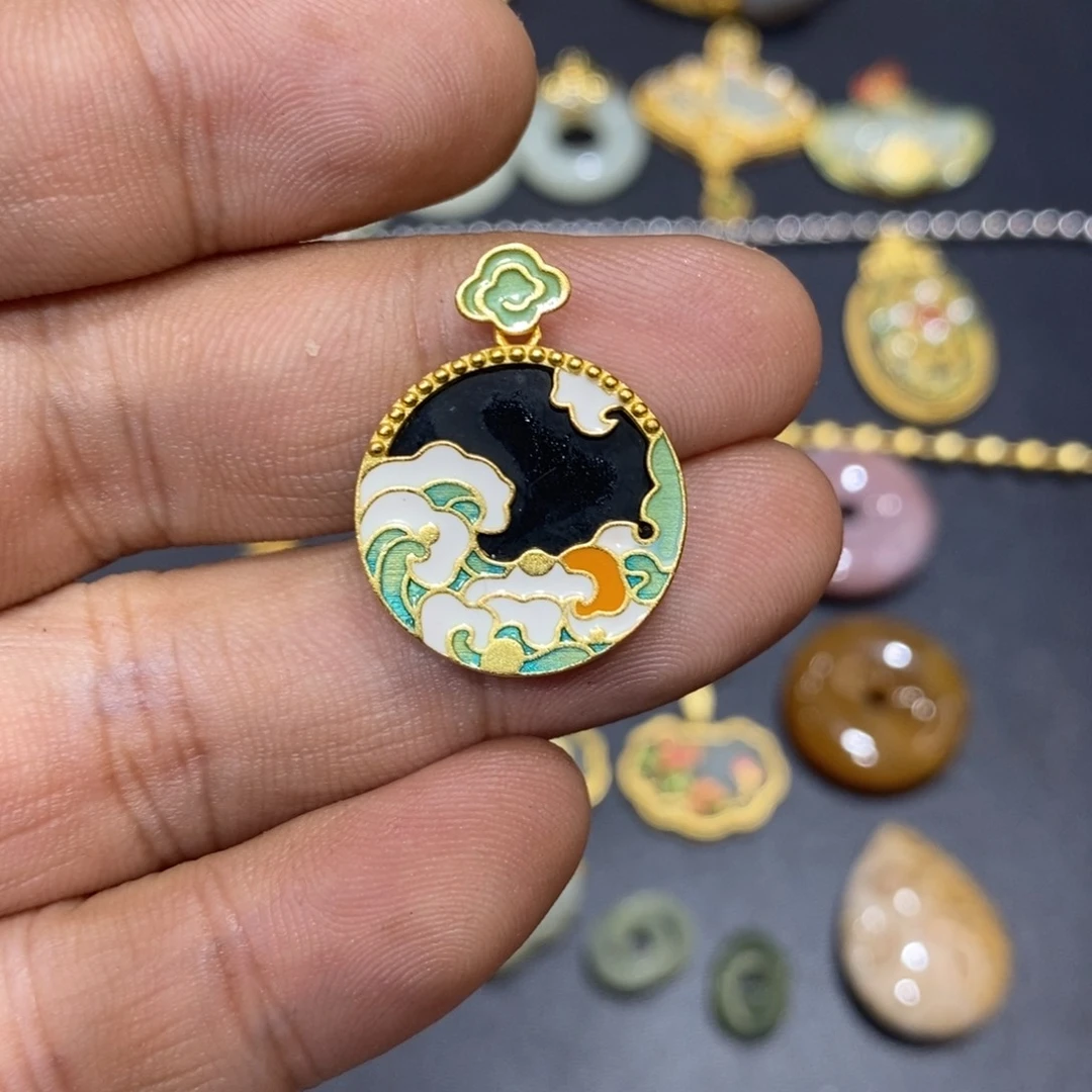 和田玉颈饰银S925镀金镶嵌