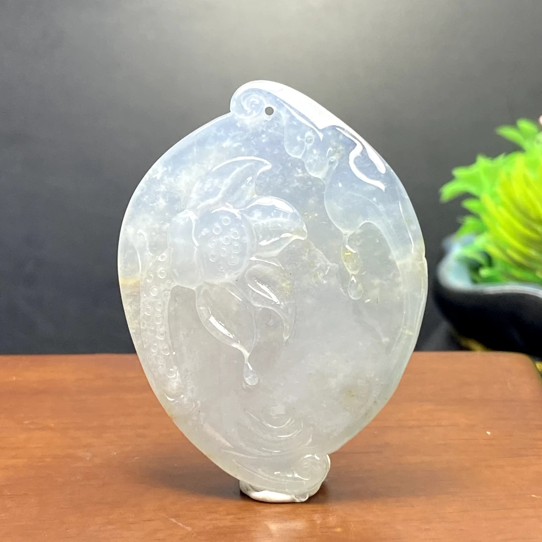 RX6天然缅甸A货翡翠蓝底莲花牌/014898/北京中保拍卖
