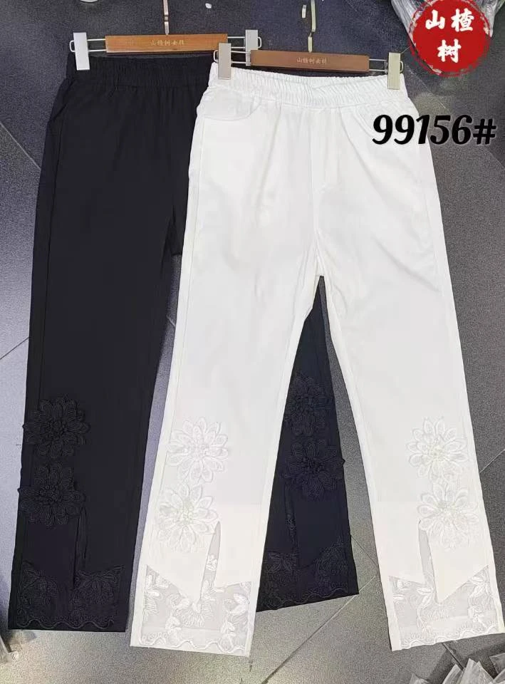 99156-夏季重工立体花朵弹力显瘦裤