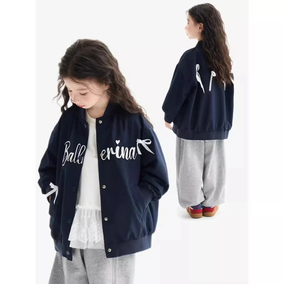 女童春装2025新款外套洋气蝴蝶结字母上衣儿童春秋款棒球服时髦潮