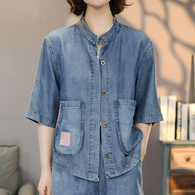 8831夏季新品蓝天丝牛仔衬衫女#2025显瘦休闲时尚水洗透气上衣