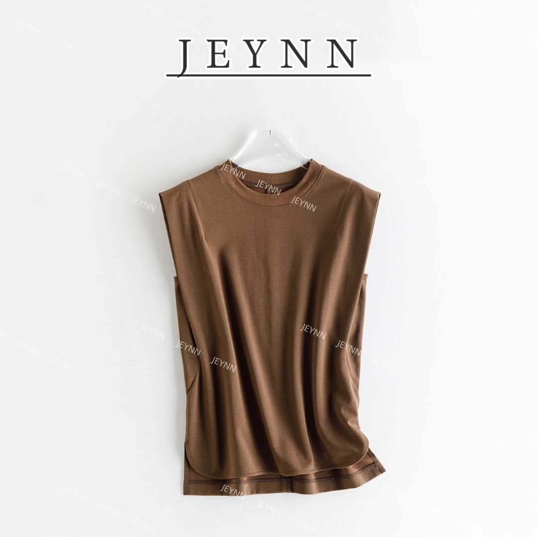 琪总【珊亭】JEYNN凉感速干肩无袖T休闲女装纯色简约圆领BLT24833