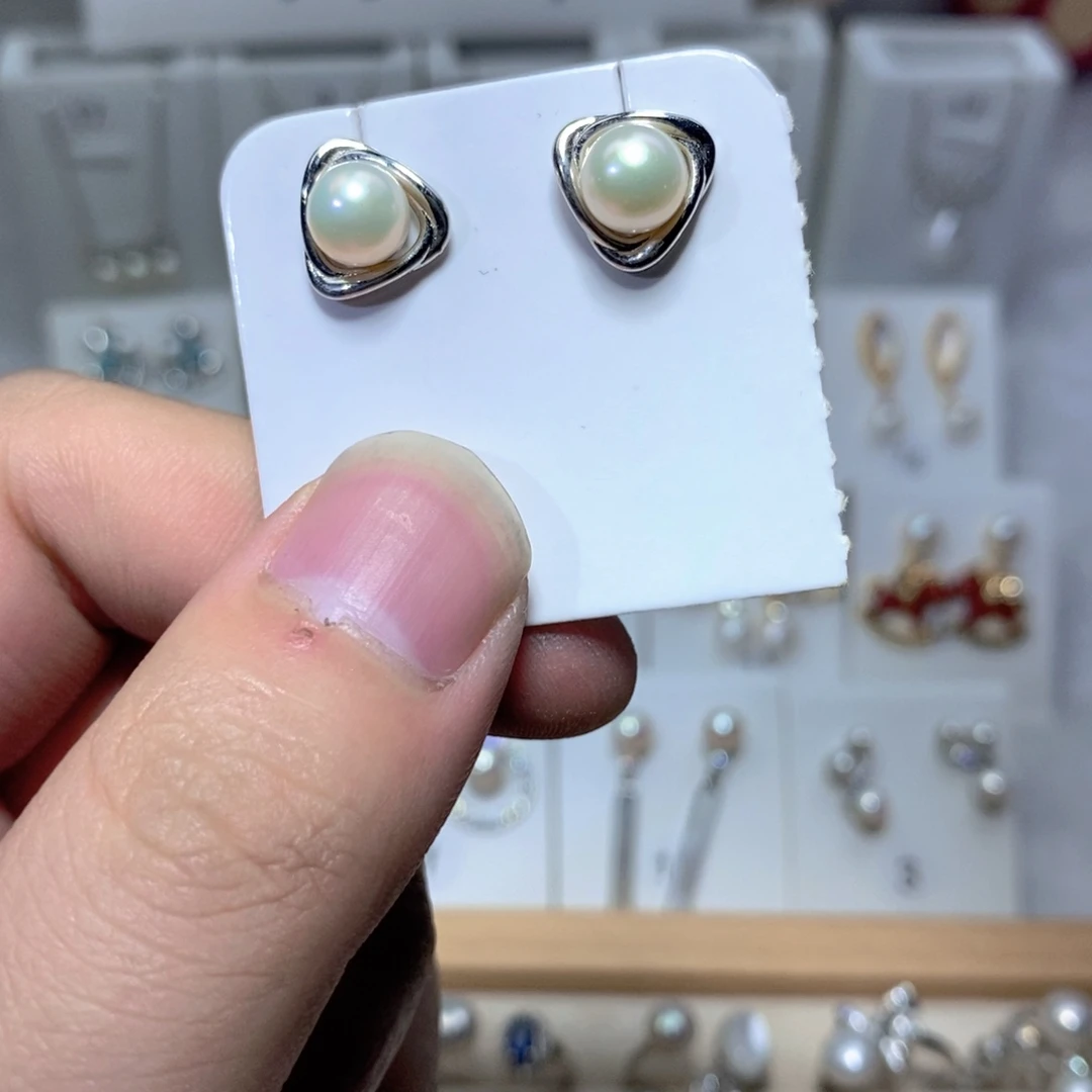 淡水珍珠耳饰银S925镶嵌