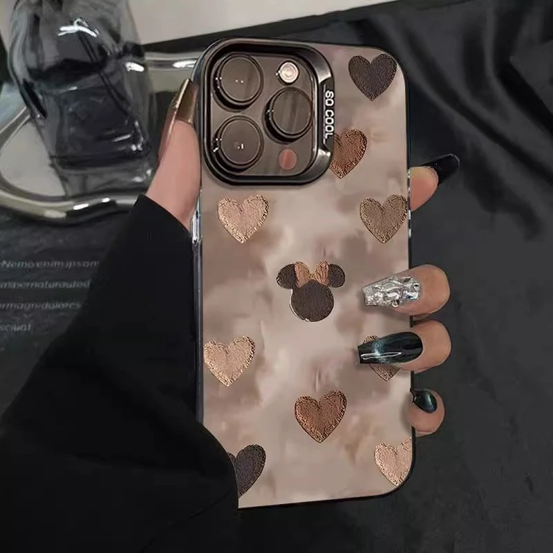 油画爱心米妮适用于苹果16promax手机壳iPhone15plus卡通17promax