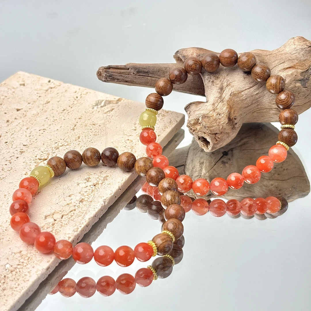 【035 鸿运当头】南红玛瑙檀木和田玉7-8mm手串面小仙多样性发其一