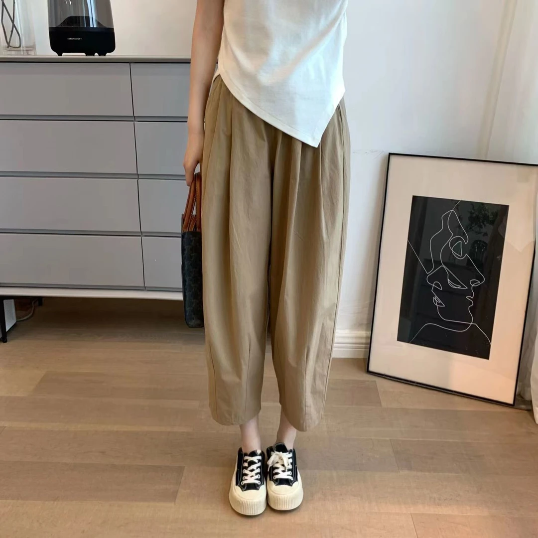 梨型身材垂感九分薄款哈伦裤女2025宽松高腰显瘦小个子萝卜裤百搭