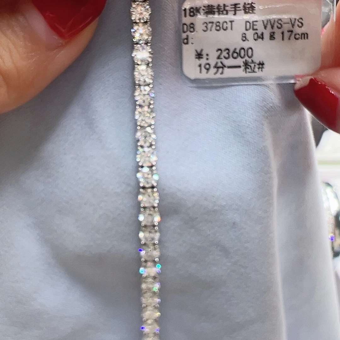 18K金镶嵌实验室培育钻石8.378ct培育钻石网球手链单颗约19分17cm