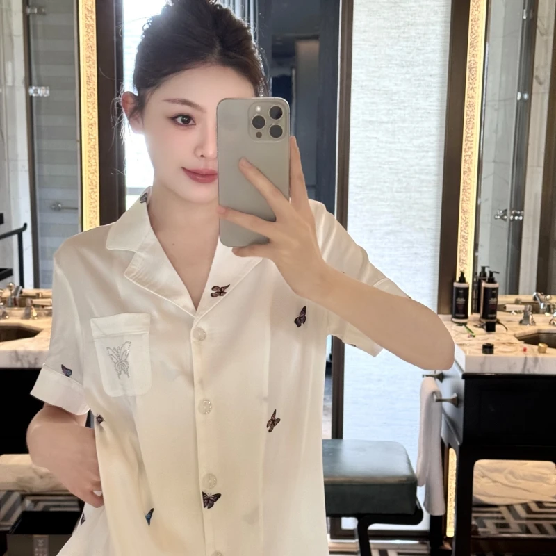 【烫钻蝴蝶印花】春夏季法式轻奢短袖短裤睡衣套装时尚家居服