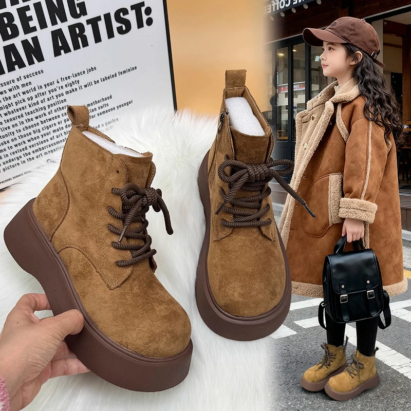 女童马丁靴2025冬季新款儿童加绒加厚雪地靴子女孩公主鞋大棉短靴